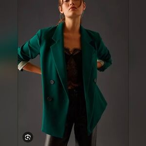Maeve By Anthropologie Double-breasted Blazer In Green Size 0